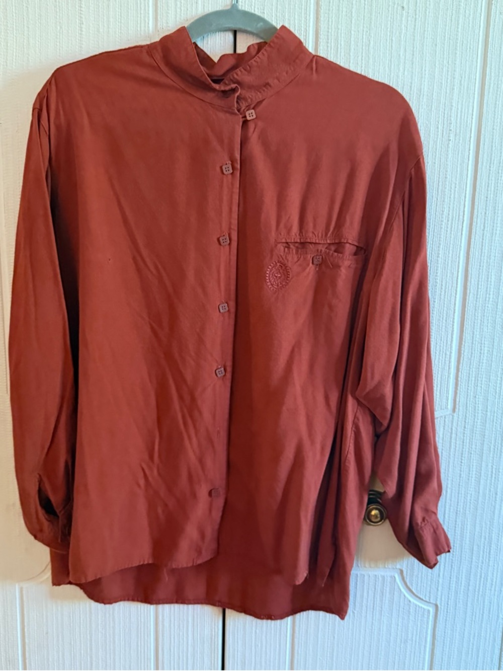 Vintage Y2K Women's Button-Down Shirt - Rust Red Mervyn’s Brand